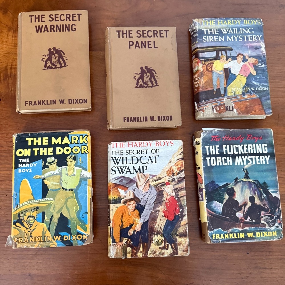 Vintage Hardy Boys Book Lot of 6 Grosset & Dunlap 1940s-50s Dust Jackets Tweed